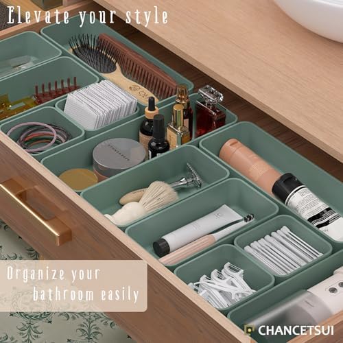 CHANCETSUI 6 PCS Stackable Drawer Organizers Set, Versatile Desk and Vanity Drawer Organizer Trays, Storage Bins for Makeup, Bathroom, Bedroom, Kitchen and Office, Green - Image 2