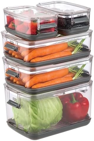 Progressive International Prepworks ProKeeper Food Fresh Produce Storage Container Set, 5- Piece, Clear Containers with Gray Sealed Tight Lids - Image 2