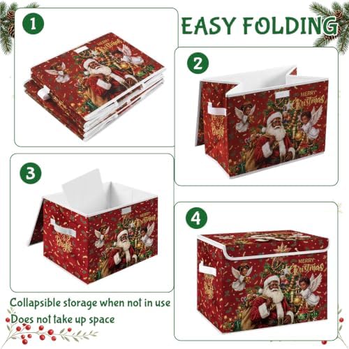 Briwooody Black Christmas Santa Claus Storage Bin with Lid and Carrying Handle African American Christmas Storage Box Large Xmas Decorative Collapsible Container Basket for Organizing Closet Home Gift - Image 4