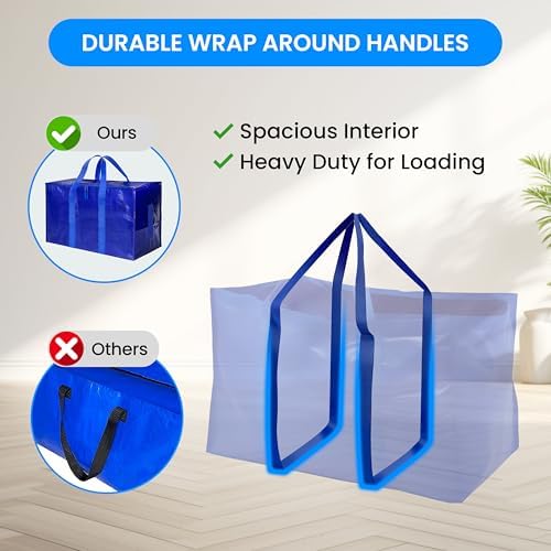 Simple Deluxe Extra Large Moving Bags 10 Pack, Heavy Duty Storage Totes with Surround Handles & Zipper, for Clothes Packing, Moving Supplies, Blue - Image 5
