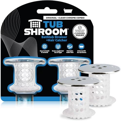TubShroom Bathtub Drain Protector and Hair Catcher - 2 Pack, Chrome - Fits 1.5" - 1.75" Bathtub and Shower Drains by TubShroom