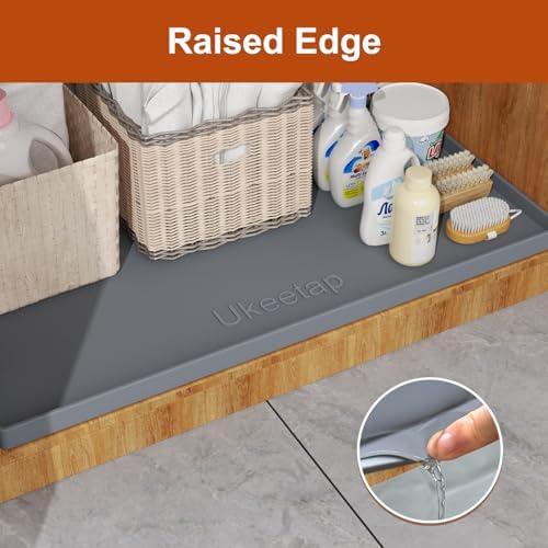 19" x 34" Extra Thick Silicone Mat Waterproof with Raised Edge, Gray - Image 3