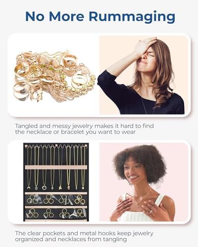BAGSMART Hanging Jewelry Organizer with Hanger Metal Hooks Double-Sided Jewelry Holder for Organizing Earrings Necklaces Rings Perfect for in Hanging Closet, Wall, Door, 1 Piece, M, Black - Image 4