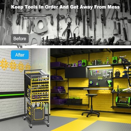 JUNNUJ Power Tool Organizer Cart with Charging Station, 6 FT Cord, Yellow - Image 7