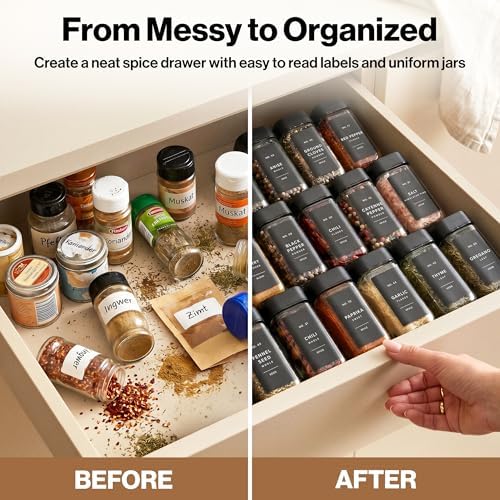 EDELHAUS Glass Square Spice Jars with Label, 24x Black Sprinkle Lids - Image 5