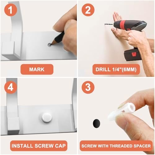 Coat Rack Wall Mounted,5 Coat Hooks for Hanging Coats,Heavy Duty Metal Double Hook Rack Hook Rail,Coat Rack with Hooks,Wall Mount Coat Hanger for Hat Towel Purse Robes,2Pack (White, 5 Hooks) - Image 6