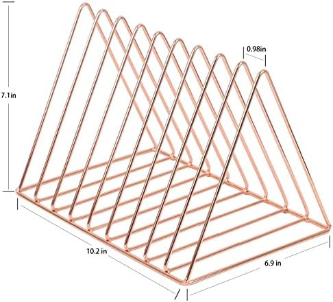 EASEPRES Rose Gold Magazine Holder, Desktop File Sorter Organizer Triangle 9 Slot Newspaper Record Storage Shelf Rack for Home Office Decoration - Image 7