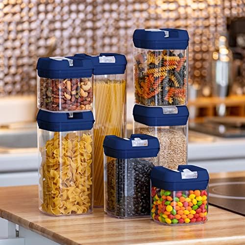 Set of 7 Airtight Food Storage Containers - Pantry Organizer Bins, BPA Free Plastic Containers plus Dry Erase Marker and Labels, Navy Blue - Image 7