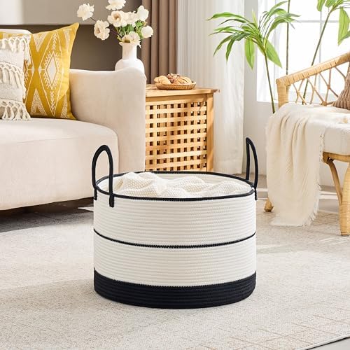 KAKAMAY Large Blanket Basket with Handles, Storage Basket for Living Room - Image 4