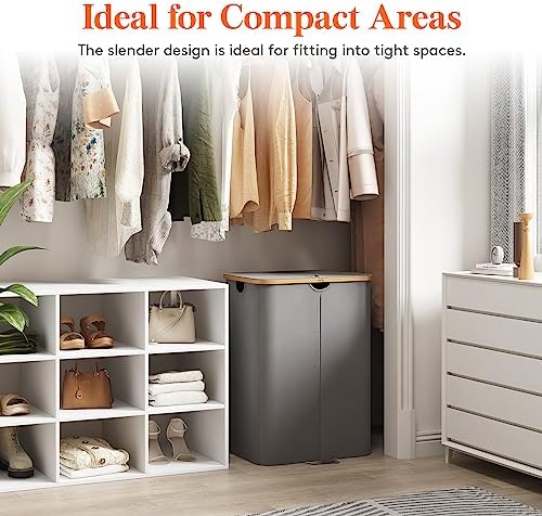Lifewit 150L Double Laundry Hamper with Lid and Removable Bag, Gray - Image 5
