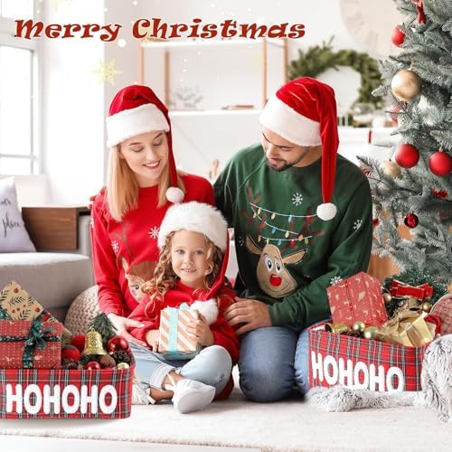Christmas Baskets Gifts Baskets Empty Farmhouse Ornament Box Storage Basket Canvas Bins for Holiday Christmas Gift Toy Storage Organizing Baskets for Nursery, Living room, Baby Toy chest, Rectangular - Image 3