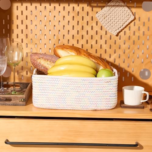 MiniArk Small Storage Baskets for Organizing | Closet Organizer Bins | Shelf Toy Basket | Woven Rope Baskets | Cube Decorative Box | Shallow Basket | 13x8.5x5.1” | 3 Packs Rainbow - Image 5