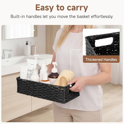 StorageWorks Toilet Basket Tank Topper, Bathroom Basket Organizer, Black - Image 2