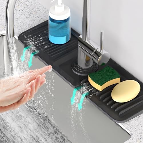 17.7'' Faucet Mat for Kitchen Sink Splash Guard Drain Mat Behind Faucet by Snoquir