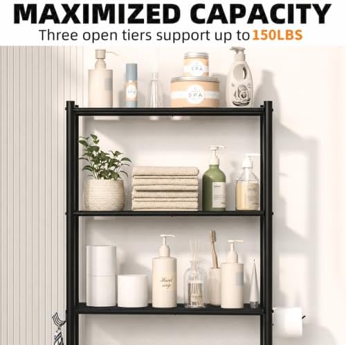 GloTika 3-Tier Over Toilet Storage Cabinet, No Drilling, 64" H, Black - Image 5