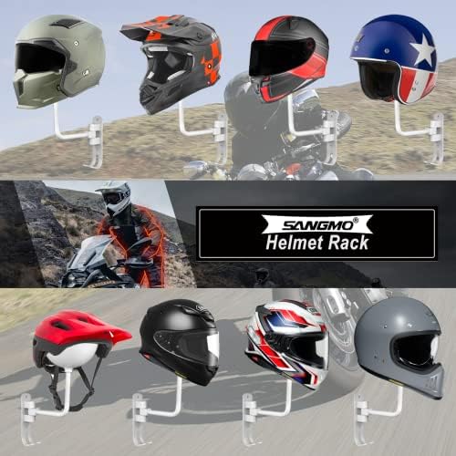 SNAGMO White 180° Motorcycle Helmet Rack, Rotation Metal Helmet Holder Wall Mount, Helmet Holder Bike with 2 Hooks Helmet Hanger for Motorcycle Bike Coats, Caps, Baseballs, Rugby Helmet (2 pcs) - Image 3