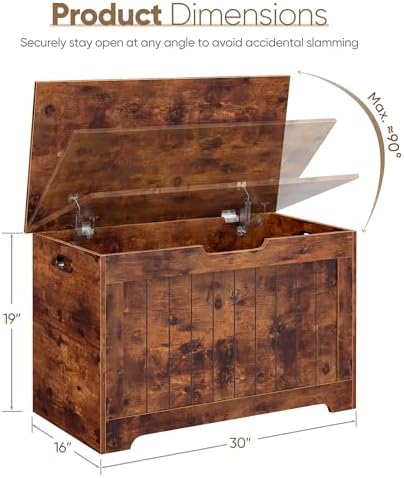 SUPER DEAL Storage Chest, 30 inches Chest Box Organizer with 2 Safety Hinges, Wooden Entryway Storage Bench, Rustic Brown - Image 3