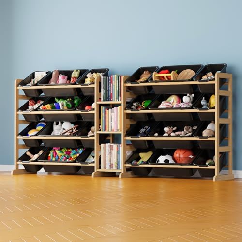 SpaceAid Large Toy Storage Organizer with 24 Bins and 3 Shelves, Toy Organizers Storage Bookshelf, Kids Bin Shelf Box Bookcase for Bedroom Playroom Organization Room Decor, True Black by SpaceAid