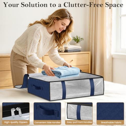 6 Pack Storage Bags, 40L Clothes Storage Containers, Storage Bins, Blue - Image 3