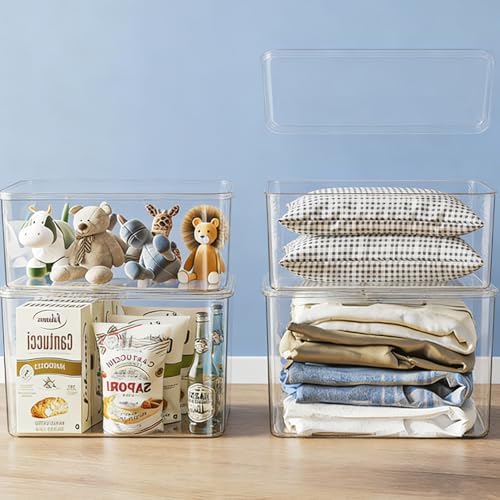 Clear plastic storage bins with LIDS,storage containers for snacks, cosmetics, books, dog food, Storage Organizer for Nursery，Kitchen, Living room,Bedroom, Bathroom, Office(clear, 2XL+2L) by GUMEIGODA