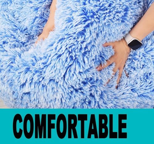 Fluffy Stuffed Animal Storage Bean Bag Chair Cover (No Filler), Faux Fur Comfy Bean Bag Cover for Organizing Plush Toys or Textile, for Adults Teens Kids Girls, Blue - Image 7