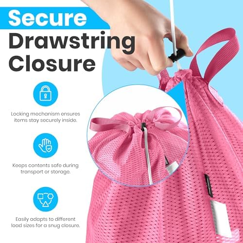 Handy Laundry Mesh XL Laundry Bag 24"x36" with Shoulder Strap, Pink - Image 3