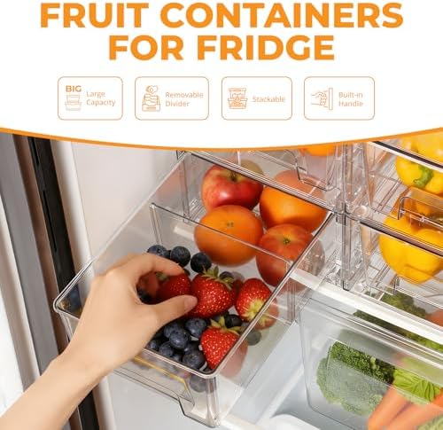 4 Pack Stackable Storage Drawers with Handles, Easy Assembly Clear Acrylic Fridge Organizer, Refrigerator Organizers and Storage for Kitchen, Under Sink, Pantry, Bathroom - Image 4
