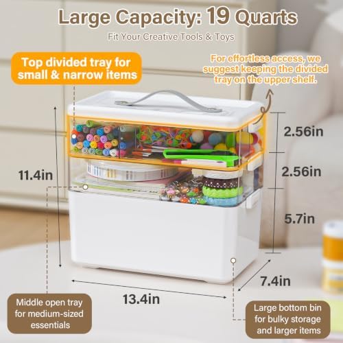 19QT Large Plastic Craft Organizers and Storage Box,3-Layer Portable Craft Storage Container with Handle,Art Supply Storage Organizer,Sewing Box Organizer - Image 5