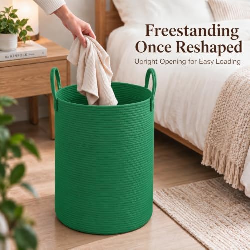 JMvicyroam 100L Cotton Rope Laundry Basket Hamper, Dark Green - Image 4