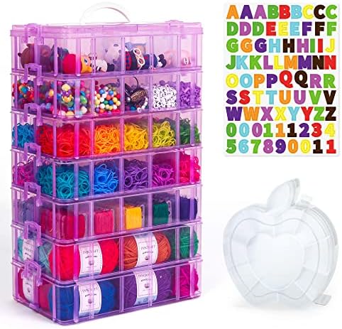 7 Layers Stackable Storage Container, 70 Adjustable Compartments (Purple) Stackable Storage Container, Perfect for Kids Toys, Art Crafts, Jewelry, Supplies, Mini Case & Letter Sticker Included by INSCRAFT