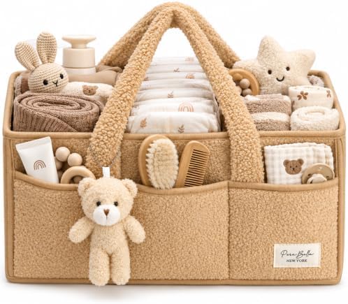 PeraBella Diaper Caddy Organizer for Changing Table, Storage Basket for Wipes, Gift for Baby Shower, Car Organizer, Nursery Organizer, Portable Storage by PeraBella