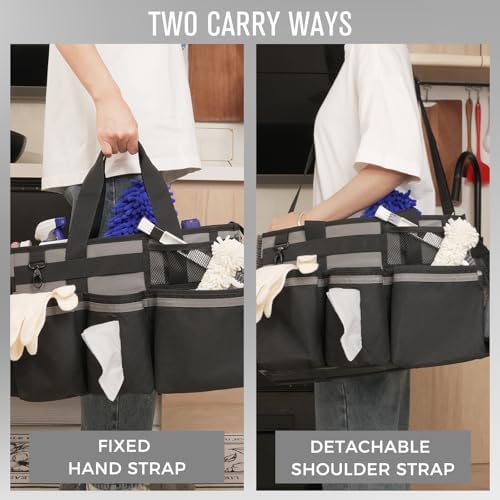 SCAVATA Wearable Cleaning Caddy, Cleaning Caddy Supplies Organizer with Handle & Shoulder Straps for Housekeepers, Under Sink & Car Cleaning Tool Organizers Bag with 4 Foldable Divider (MediumGrey) - Image 6