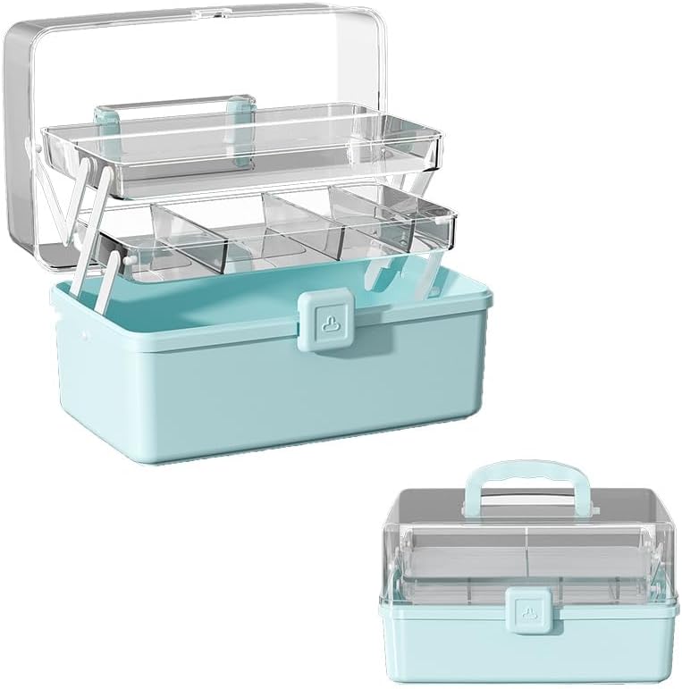Large 3-Layer Craft Storage Box with Handle, Blue by Unknown