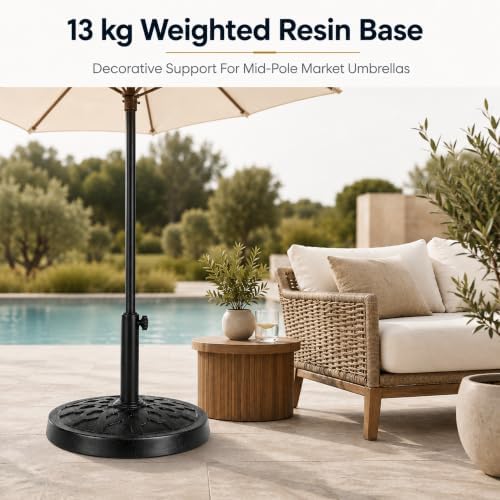28.7 Lbs 17.91 Inch Round Umbrella Stand, Heavy Duty Weighted Base for Outdoor Market Parasols, Stable Holder for Patio Deck Lawn Garden Poolside, Black - Image 2