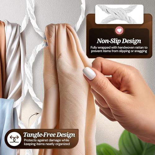 Flexzion Scarf Organizer for Closet - 28 Slot Scarf Hanger Hijab Organizer, Space Saver for Socks, Shawls, Ties, Towels, Belts, Multi Purpose Hanging Rack Storage, 2 Pack White - Image 6