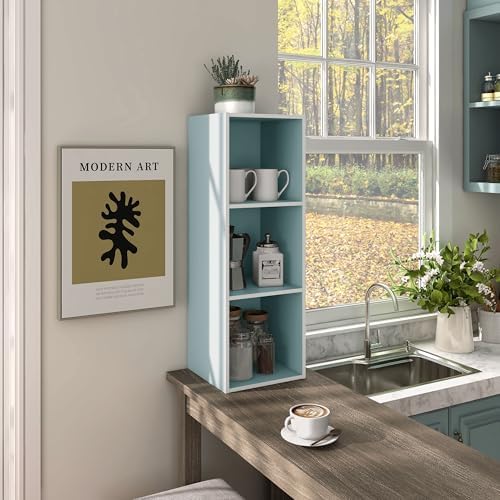 Homes: Inside + Out Apexa 3-Cube Storage Organizer Shelves, Stackable Wood Bookcase Fits Cubby Bins for Organization, Dorm Teen Room Decor & Home Office, Light Blue - Image 6