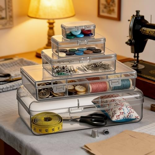 42 Pieces Mixed Sizes Rectangular Empty Mini Clear Plastic Organizer Box - Image 6
