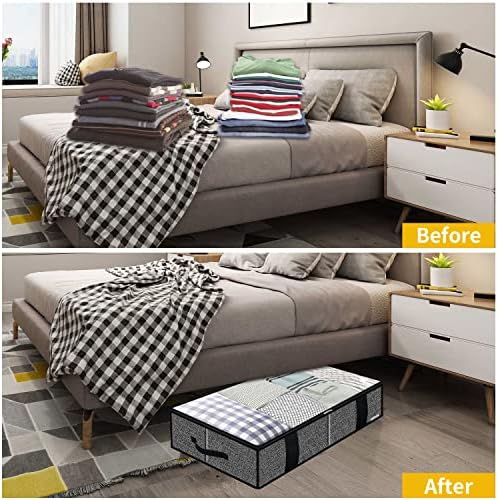 Onlyeasy Underbed Fabric Storage Bags Organizer with 4 Handles, 2 Zippers and Large Clear Window, for Clothes, Blankets, Bedding, Foldable with Sturdy Structure, 2 Pack, Linen-like Black, MXAUBBSS2P - Image 5