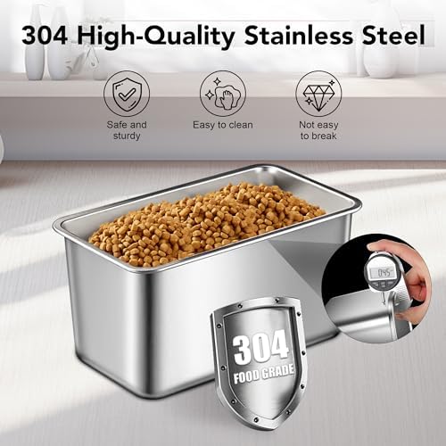 Newget 11 lb Stainless Steel Dog Food Storage Container with Scoop, Brown - Image 4
