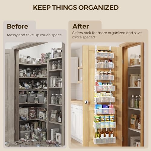 Delamu 8 Tier Over the Door Pantry Organizer, 2in1 Hanging or Wall Mount Spice Rack Seasoning, Adjustable Heavy-Duty Narrow Pantry Door Organizer and Storage for Kitchen Cabinet and Bathroom,12" White - Image 4