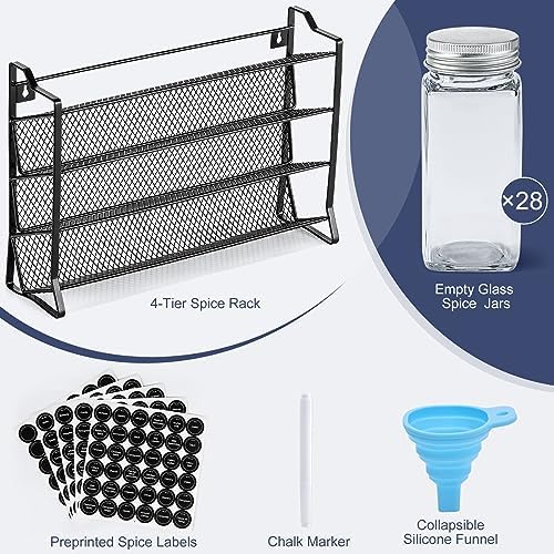 AOZITA Spice Rack Organizer with 28 Empty Spice Jars with Silver Lids, Funnel, Labels - Seasoning Organizer for Countertop, Cabinet, Kitchen, Pantry - Image 2