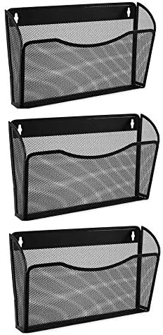 EASEPRES 3 Single Pocket Mesh Hanging File Organizer, Vertical Wall Mounted Magazine File Holder, Mount Basket Mail Paper Document Folder Organizing for Office, Home and School, Black by EASEPRES