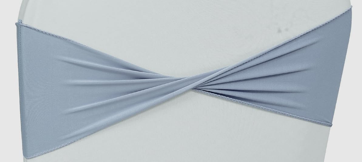 MDS Pack of 150 Spandex Chair Sashes Bows Elastic Stretch Dining Chair Bands Ties Without Slider Buckle Universal fits for Wedding Baby Shower Birthday Party Banquet Event Decoration - Dusty Blue