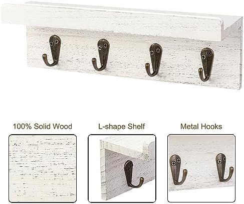 Key Holder Wall Mount, Farmhouse Wall Shelf with 4 Hooks for Entryway - Image 4