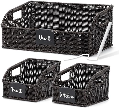 Pantry Baskets for Organizing,Wicker Storage Organizers,3Pack,Black by STYLAVE
