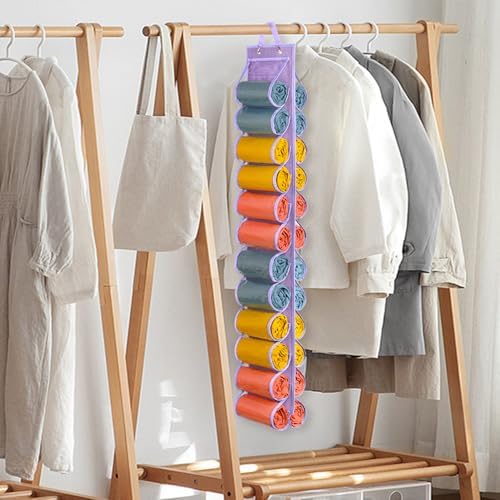 Lirex Hanging Yoga Legging Storage Organizer with 24 Pockets, Foldable Oxford Cloth Hanging Closet Organizer Shirts Jeans Storage Hanger Socks Holder for Family Closet Bedroom, Purple - Image 5