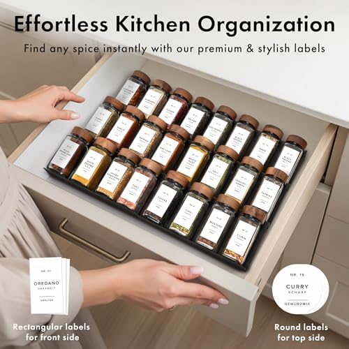 EDELHAUS Glass Spice Jars with Label, 24x Acacia Wooden Lids - White Labels - Image 3