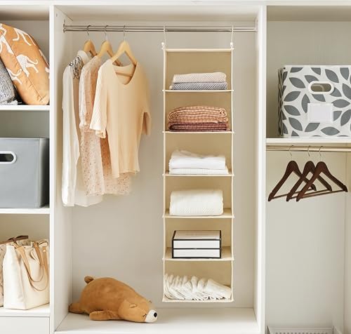 MAX Houser 2 Pack 6 Tier Foldable Hanging Closet Organizer, Beige - Image 2