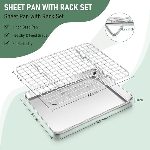 Homikit Cookie Sheet with Rack Set (1 Sheet Pan+1 Cooling Rack),10 x 8 Inch - Image 2