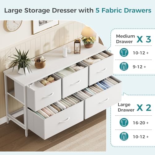 OLIXIS White Dresser for Bedroom, Wide Chest of Drawers for Clothes Storage - Image 4